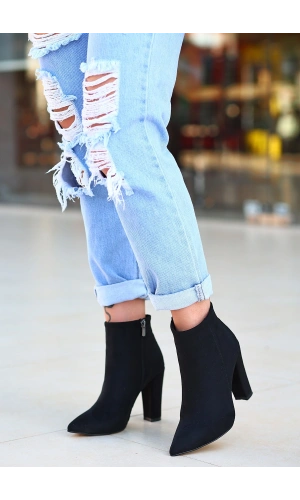 Loora Siyah Süet Topuklu Bot