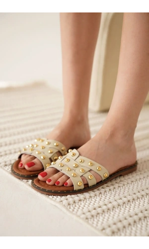 Loose Bej Hakiki Deri Terlik