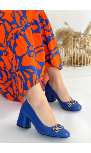 Lucky Mavi Cilt Topuklu Ayakkabı