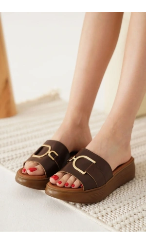 Maria Acı Kahve Hakiki Deri Terlik