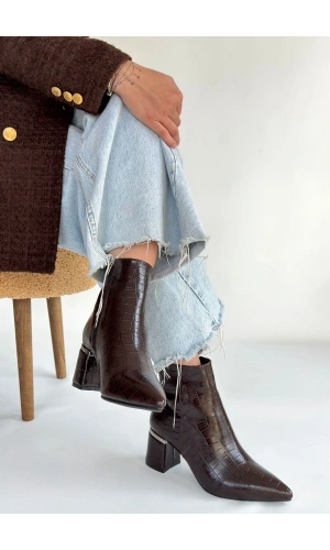 Meça Kahverengi Cilt Topuklu Bot