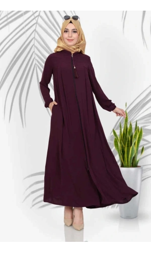 Medine İpeği Tesettür Pile Detaylı Ferace MC0165 Mor