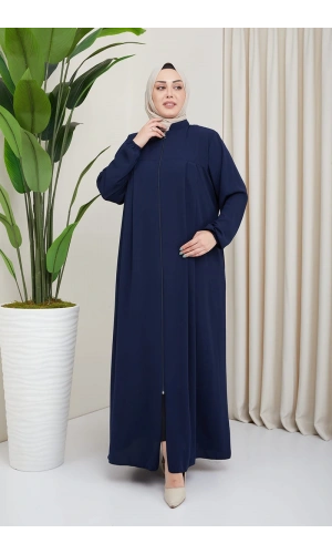 Medine İpeği Tesettür Pile Detaylı Ferace MDC-0165 lacivert