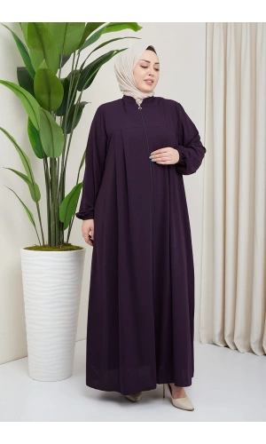 Medine İpeği Tesettür Pile Detaylı Ferace MDC-0165 Mürdüm