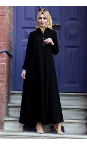 Medine İpeği Tesettür Pile Detaylı Ferace MDC-0165 Siyah