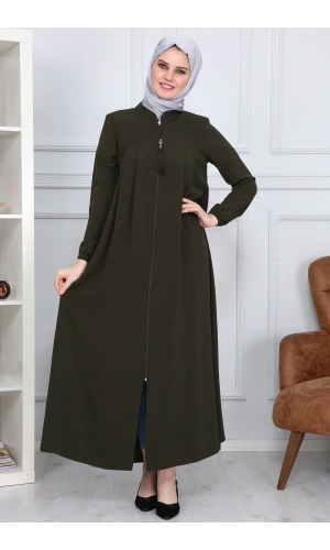 Medine İpeği Tesettür Pile Detaylı Ferace MS-0165 Haki