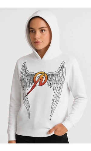 Metallica İki İplik Kapüşonlu Ön ve Arka Baskılı hoodie - Beyaz