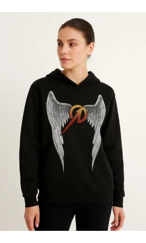 Metallica İki İplik Kapüşonlu Ön ve Arka Baskılı hoodie - Siyah