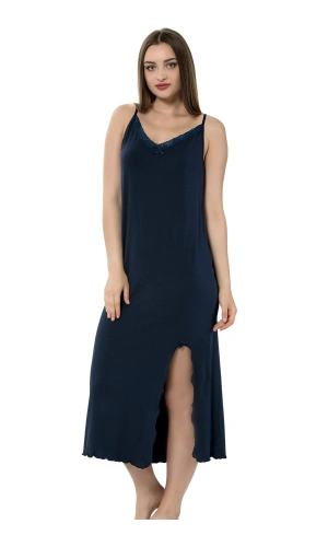 Moda Çizgi Bayan İp Askılı Uzun Gecelik 911