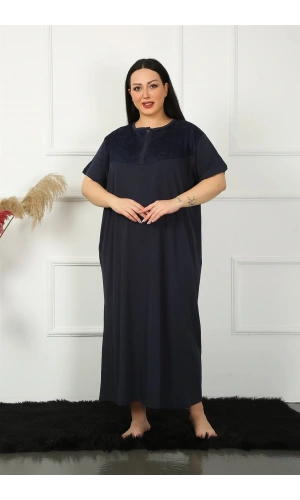 Moda Çizgi Big Dantelli Kısa Kol Lacivert Anne Gecelik 1348