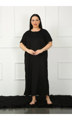 Moda Çizgi Big Dantelli Kısa Kol Siyah Anne Gecelik 1348