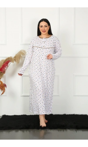 Moda Çizgi Big Uzun Kol Bej Anne Gecelik 1357