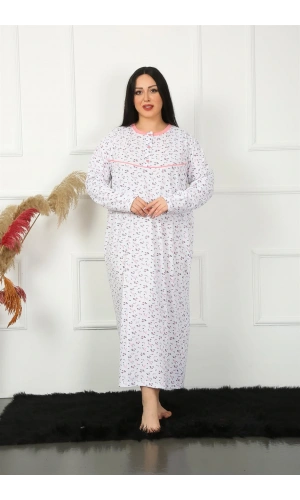 Moda Çizgi Big Uzun Kol Beyaz Anne Gecelik 1356
