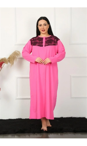 Moda Çizgi Big Uzun Kol Dantelli Fuşya Anne Gecelik 1355