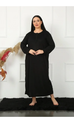 Moda Çizgi Big Uzun Kol Dantelli Siyah Anne Gecelik 1355