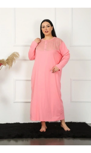 Moda Çizgi Big Uzun Kol Dantelli Somon Anne Gecelik 1355