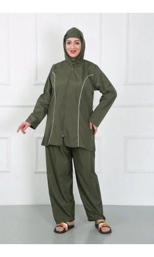 Moda Çizgi Büyük Beden Tesettür Büyük Mayo Haki 44010