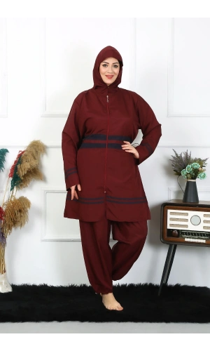 Moda Çizgi Büyük Beden Tesettür Mayo 7XL-8XL-9XL-10XL Bordo 55010