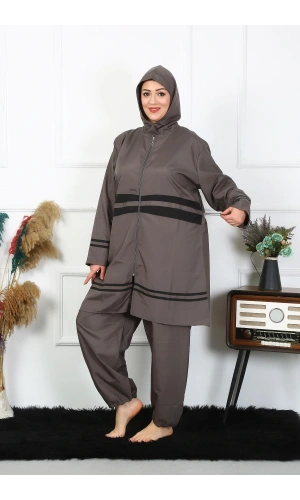 Moda Çizgi Büyük Beden Tesettür Mayo 7XL-8XL-9XL-10XL Füme 55010