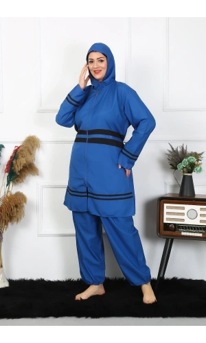 Moda Çizgi Büyük Beden Tesettür Mayo 7XL-8XL-9XL-10XL İndigo 55010