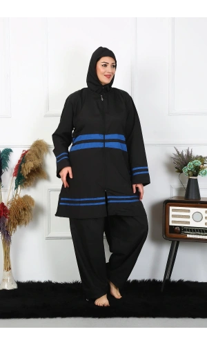 Moda Çizgi Büyük Beden Tesettür Mayo 7XL-8XL-9XL-10XL Siyah 55011