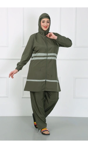 Moda Çizgi Büyük Beden Tesettür Mayo Haki 44020