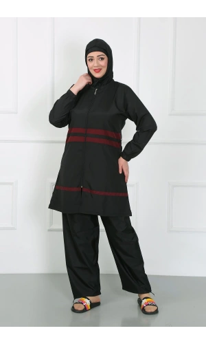 Moda Çizgi Büyük Beden Tesettür Mayo Siyah 44025