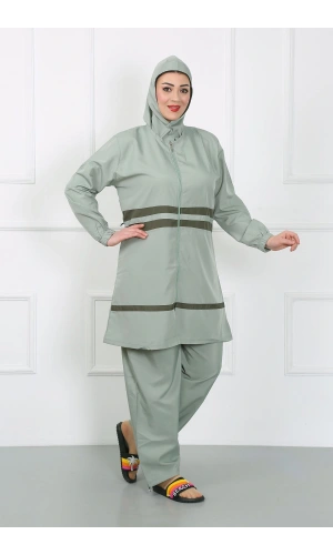 Moda Çizgi Büyük Beden Tesettür Mayo Su Yeşili 44020