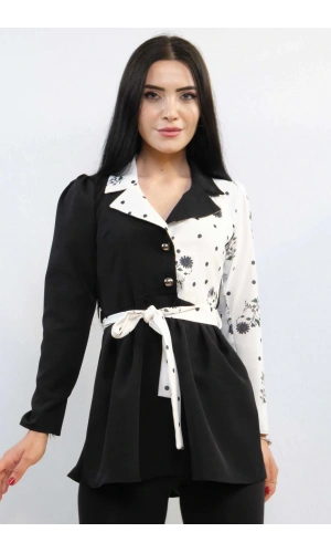 Moda Çizgi Ceket Model Bluz Siyah