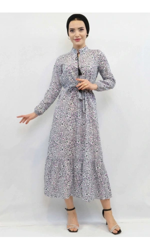 Moda Çizgi Çiçekli Elbise Renkli