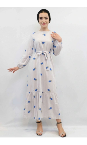 Moda Çizgi Desenli Elbise İndigo