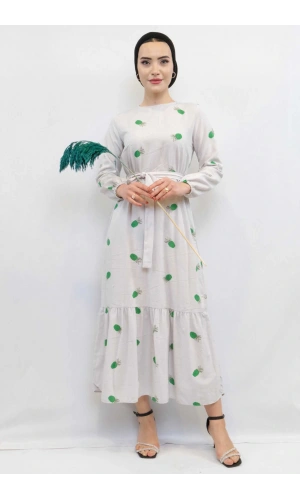 Moda Çizgi Desenli Elbise Yeşil