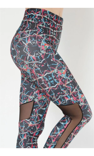 Moda Çizgi Desenli Tüllü Tayt 58956