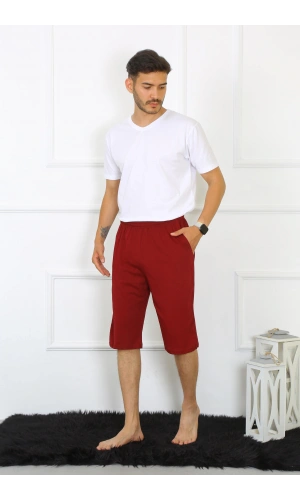 Moda Çizgi Erkek Cepli Pamuk Lakost Kapri Bordo 27554