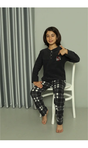 Moda Çizgi Erkek Çocuk WelSoft Polar Füme Pijama Takımı 20549