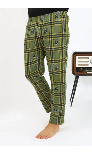 Moda Çizgi Erkek Ekoseli Desen Penye Tek Alt Pijama 27540 Haki