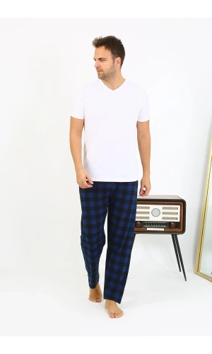 Moda Çizgi Erkek Ekoseli Desen Penye Tek Alt Pijama 27540 Siyah