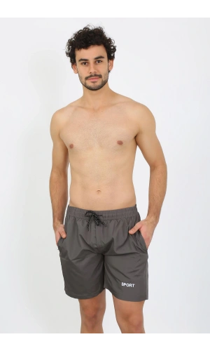 Moda Çizgi Erkek Fermuar Cepli Deniz Şortu Füme 27485