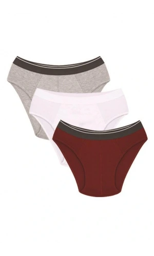 Moda Çizgi Erkek Pamuk 3lü Bordo Beyaz Gri Likralı Slip 40128