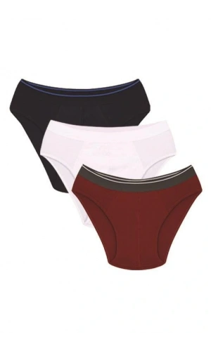 Moda Çizgi Erkek Pamuk 3lü Bordo Beyaz Laci Likralı Slip 40127