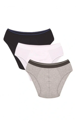 Moda Çizgi Erkek Pamuk 3lü Laci Beyaz Gri Likralı Slip 40126