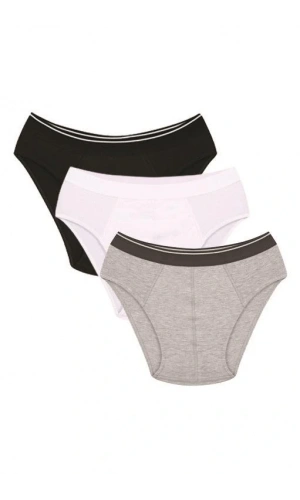Moda Çizgi Erkek Pamuk 3lü Siyah Beyaz Gri Likralı Slip 40123