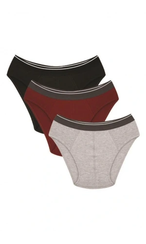 Moda Çizgi Erkek Pamuk 3lü Siyah Bordo Gri Likralı Slip 40125