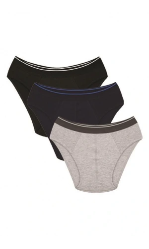 Moda Çizgi Erkek Pamuk 3lü Siyah Laci Gri Likralı Slip