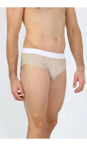 Moda Çizgi Erkek Pamuk Desenli Likralı Slip Krem 40131