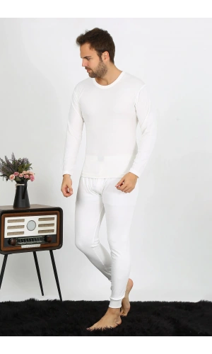 Moda Çizgi Erkek Pamuk Ekru İçlik Takım 19103