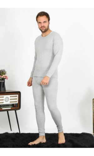 Moda Çizgi Erkek Pamuk Gri İçlik Takım 19103