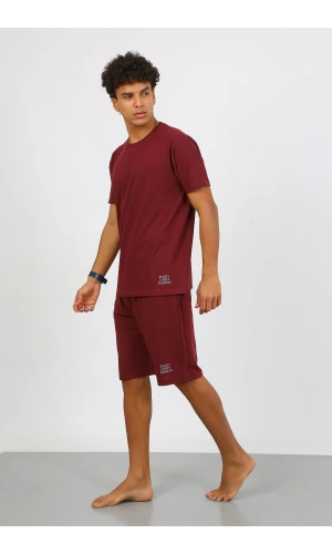 Moda Çizgi Erkek Pamuk Lakost Alt Üst Kaprili Pijama Takım Bordo 6872