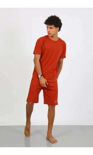 Moda Çizgi Erkek Pamuk Lakost Alt Üst Kaprili Pijama Takım Kremit 6872