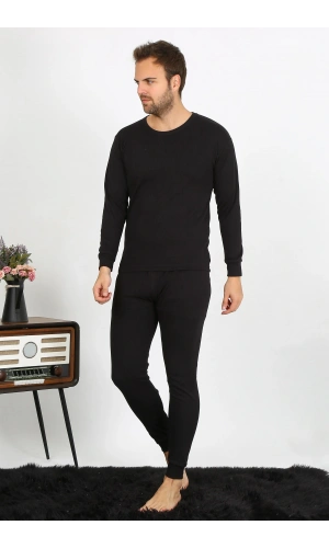 Moda Çizgi Erkek Pamuk Siyah İçlik Takım 19103